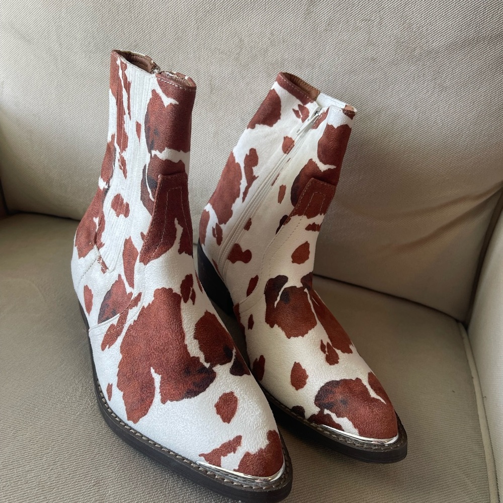 Buckle Brown and White Ankle Booties